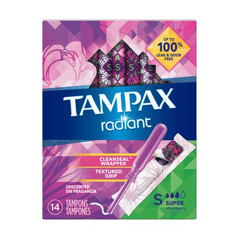 Tampax Radiant Tampons Super Absorbency Unscented 14 Count