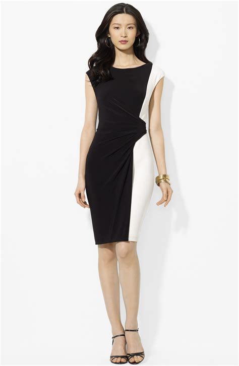 Lauren By Ralph Lauren Colorblock Jersey Sheath Dress In Black Black