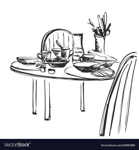 Hand drawn wares sketch romantic dinner serving Vector Image