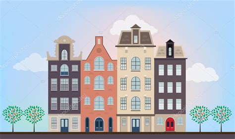 Casas Urbanas Europeas En Diferentes Estilos Y Colores Arquitectónicos