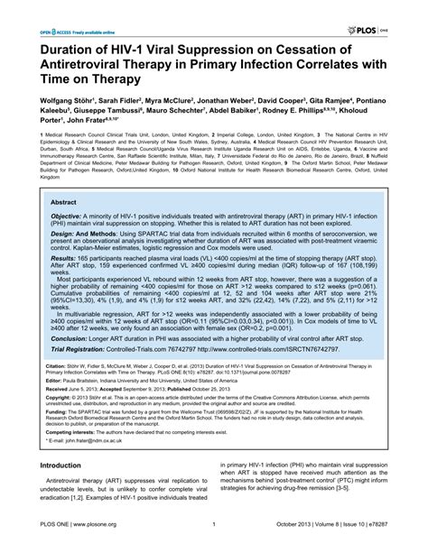 Pdf Duration Of Hiv 1 Viral Suppression On Cessation Of Antiretroviral Therapy In Primary