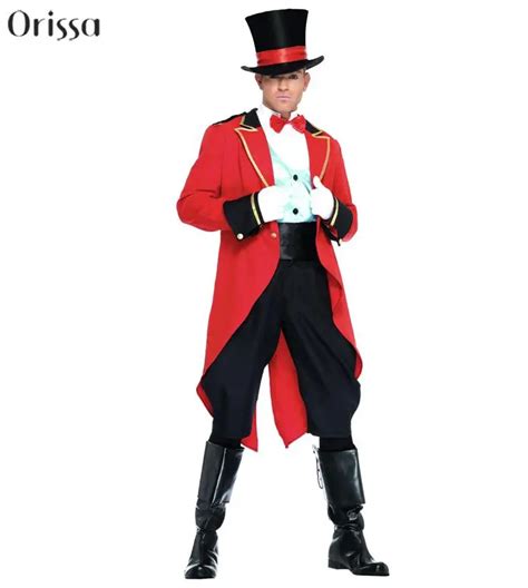 Mens Circus Ringmaster Lion Tamer Costume Tuxedo Tail Jacket Coat Mens