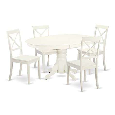 East West Furniture Avon Piece Dining Set With Wood Seat In Linen