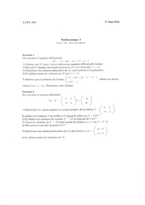 Maths Partiel Juin Corrig L Eg Aix Juin L