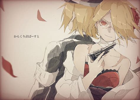 Safebooru 1boy 1girl Armband Back To Back Bandage Over One Eye Black Suit Blonde Hair Coat