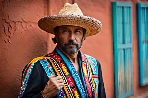 Premium Ai Image A Man Wearing A Straw Hat With A Blue And Yellow Band