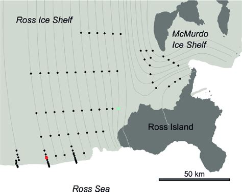 Map of Ross and McMurdo ice shelf study area. Grey lines are ice flow ...