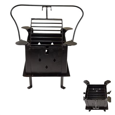 Iron Manual Black Hand Forged Barbecue Charcoal Grill 4j1 H