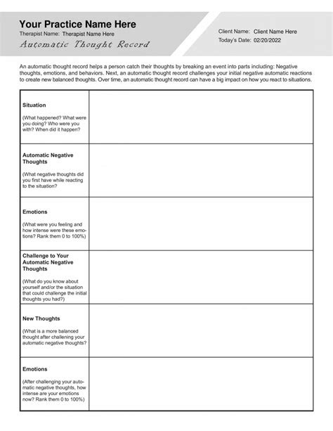 Automatic Thought Record Worksheet Pdf