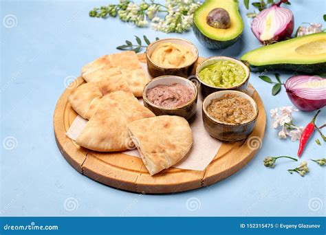 Arab Traditional Pita Bread With Tasty Guacamole Stock Image Image Of