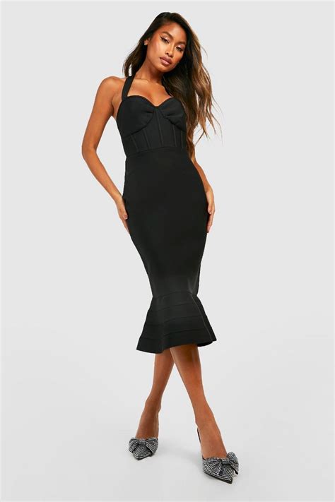 Corset Bandage Ruffle Hem Midi Dress Boohoo