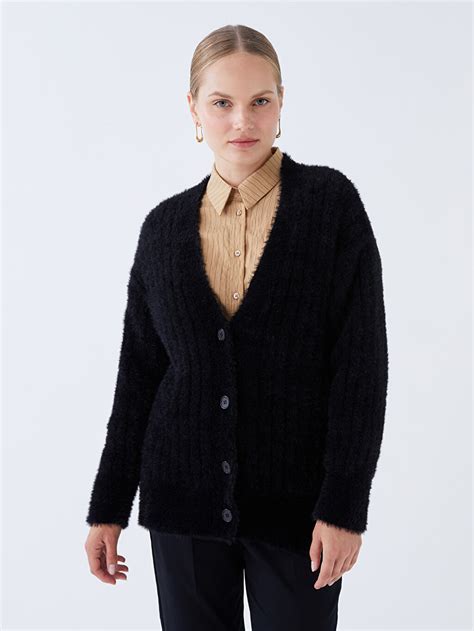 Cardigan En Tricot Manches Longues Et Col En V Pour Femmes W Z