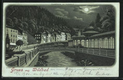 Mondschein Lithographie Wildbad Olgastrasse Mit Trinkhalle Nr