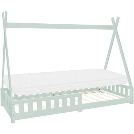 ML Design Lit Enfant Tipi 90x200 cm Menthe avec Matelas à Mousse Froide