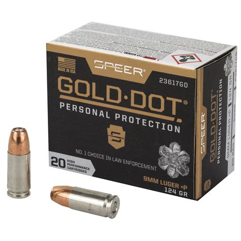 Speer LE Gold Dot 9mm Luger P Ammunition 124 Grain Gold Dot Hollow