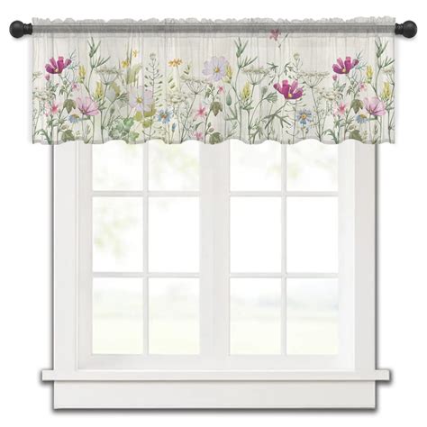 Spring Flowers Herbs Fields Retro Small Window Curtain Valance Sheer