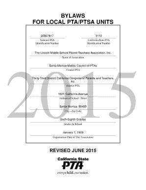 Fillable Online BYLAWS FOR LOCAL PTA PTSA UNITS Fax Email Print PdfFiller