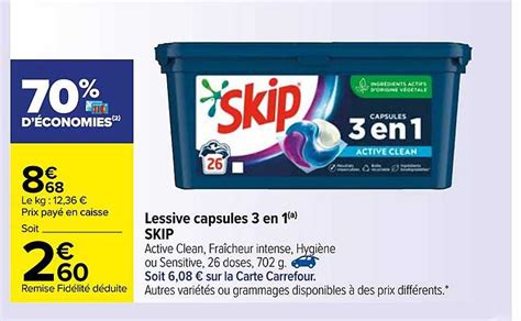 Offre Lessive Capsules 3 En 1 Skip Chez Carrefour