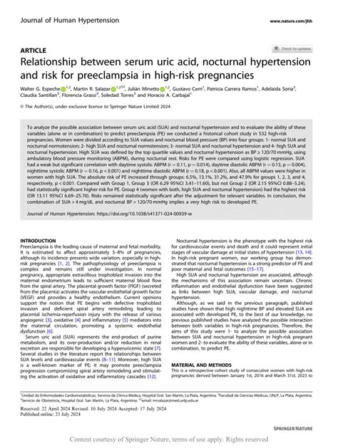 Relationship Between Serum Uric Acid Nocturnal Hypertension And Risk For Preeclampsia In High