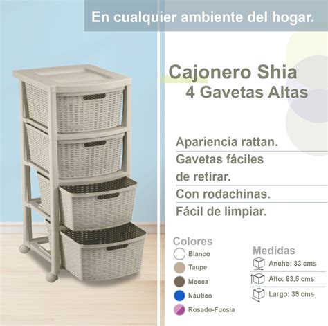 Cajonero Apariencia Rattan 4 Gavetas Altas Productos Plásticos