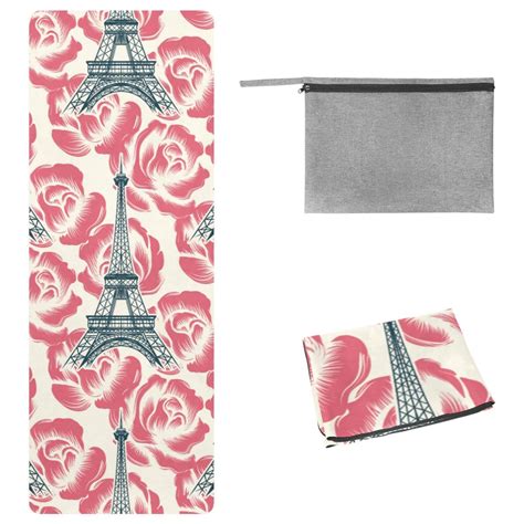 Ownsummer Paris Eiffel Tower Pattern Non Slip Gym Towel With Storage