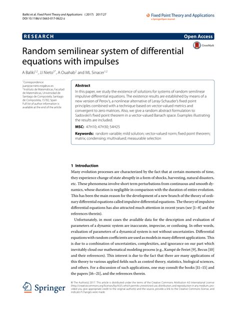 Pdf Random Semilinear System Of Differential Equations With Impulses