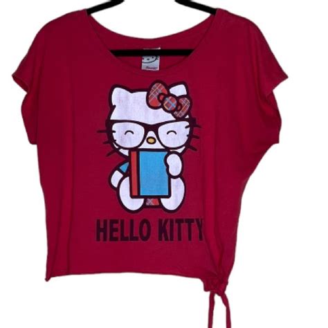 Sanrio Tops Hello Kitty Sanrio Graphic Tshirt Cropped Tee Red Glasses Book Poshmark