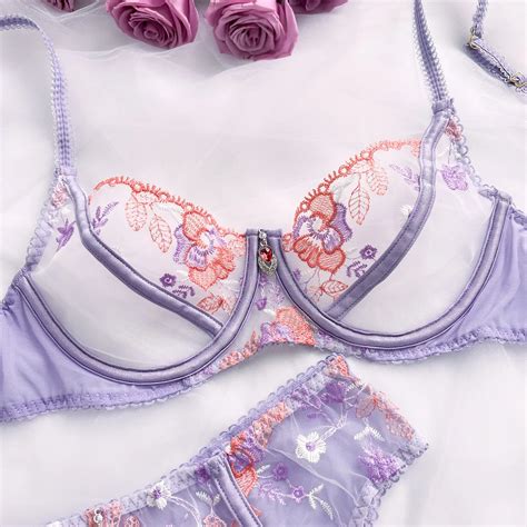 Purple Luxury Nighty Sexy Night Mesh See Through Pc Garter Lingerie Soutien Gorge Ensemble Set