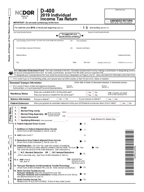 Nc D400 2019 2025 Form Fill Out And Sign Printable Pdf Template