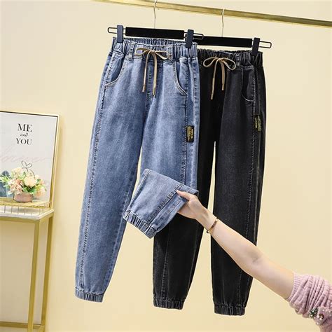 Купить S-3XL женские джинсы с эластичной резинкой на талии, весенне ...