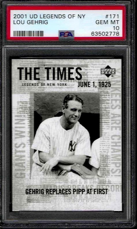 2001 Upper Deck Legends Of New York The Times 171 Lou Gehrig For