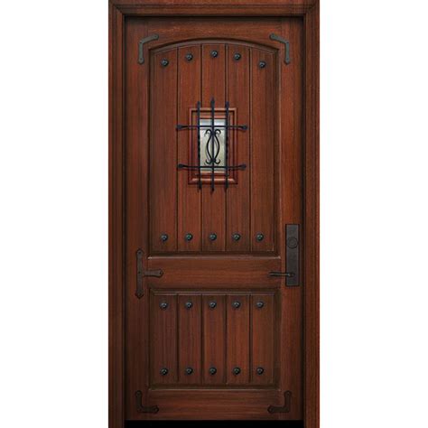 Eswda 42x96 Exterior Mahogany 42in X 96in 2 Panel Arch V Groove Door With Speakeasy Straps