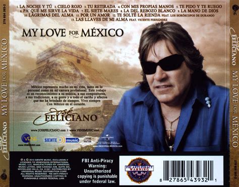 Car Tula Trasera De Jose Feliciano My Love For Mexico Portada