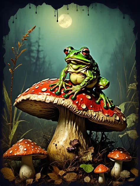 Whimsical Grungy Frog On Mushroom Van Goghinspired Ai Art Muse Ai