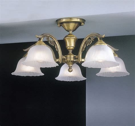 Lampadario Classico In Ottone A Luci In Vetro Satinato Reccagni Store