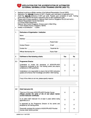 Fillable Online Automated External Defibrillator Training Centre