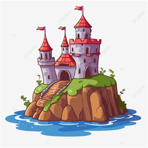 Fortaleza Clipart Castelo Dos Desenhos Animados Na Ilha Vetor PNG