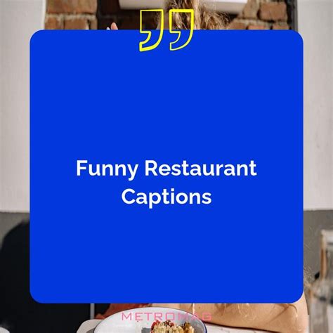 A Blue Sign That Says Funny Restaurant Captions In Front Of A Plate Of Food