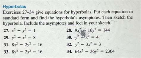 Solved Hyperbolas Exercises 27 34 Give Equations For