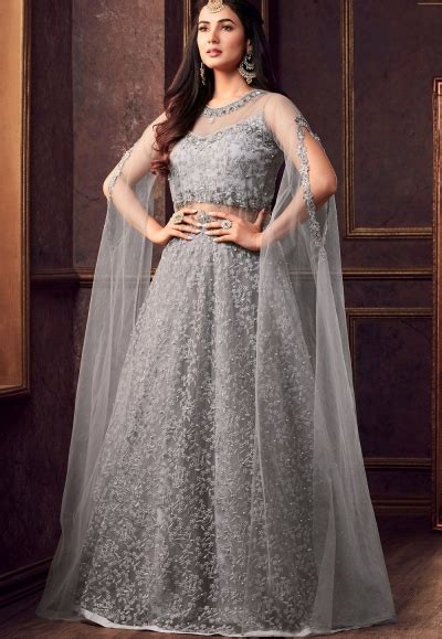 Buy Sonal Chauhan Grey Color Net Wedding Anarkali In Uk Usa And Canada