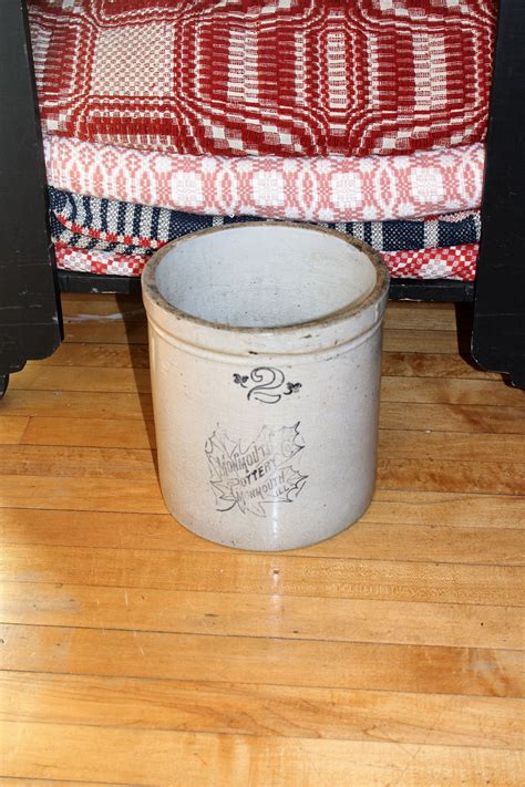 Antique Stoneware Crock 2 Gallon Monmouth Pottery Farmhouse Decor