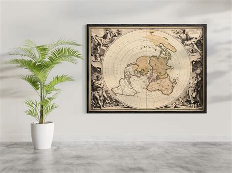 Old World Map Poster, Flat Earth Style Print, Antique Planisphere ...