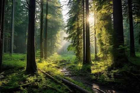 Premium AI Image Morning Shine In A Lush British Columbia Forest