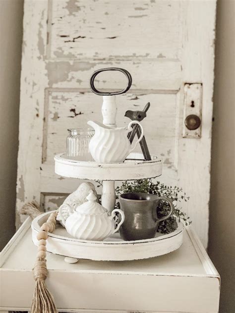 Styling A Farmhouse Tiered Tray For A Cottage Style Home Decor Accent