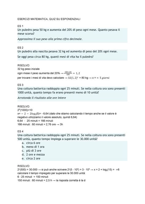 Esercizi Matematica Quiz Su Esponenziali Esercizi Matematica Quiz