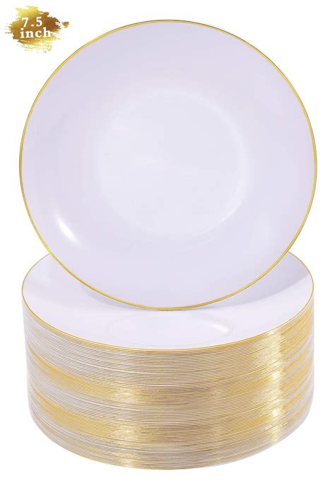 Amazon Nervure 100Pieces White With Gold Rim Plastic Plates 7