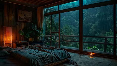 Sleep In Forest Bedroom Fire Sound And Rain On Window Sound Sleeping