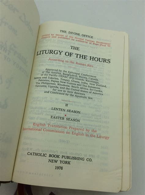 THE LITURGY OF THE HOURS According to the Roman Rite, Volumes I-IV by International Commission ...