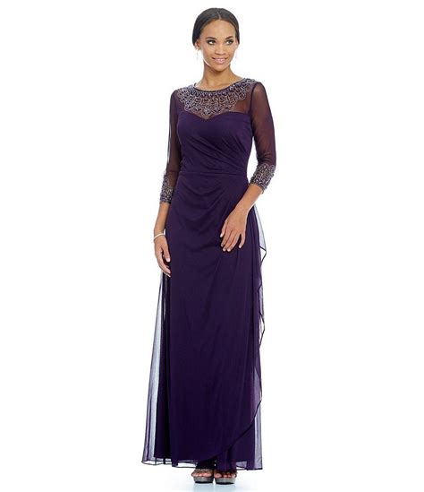 Eggplant Alex Evenings Long A Line Beaded Illusion Sweetheart Neckline