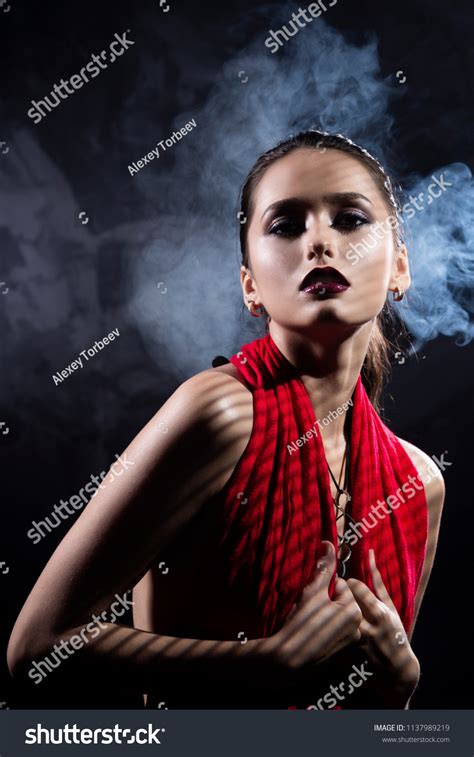 Beautiful Brunette Topless Girl Model Covering Stock Photo